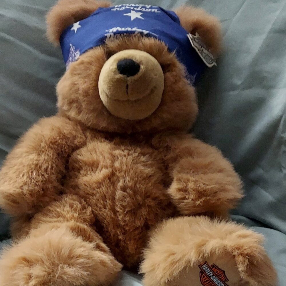 Collectible 2000 plush Harley Davidson Biker Teddy Bear with Bandana.